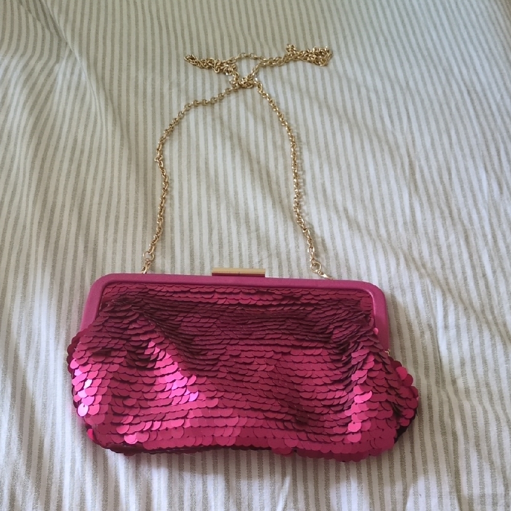 Pink Sequin Chain Shoulder Bag - Unbranded
